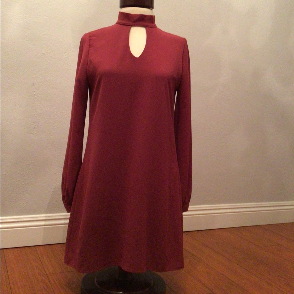 Mary and Mabel magenta mini dress, high neck longsleeve